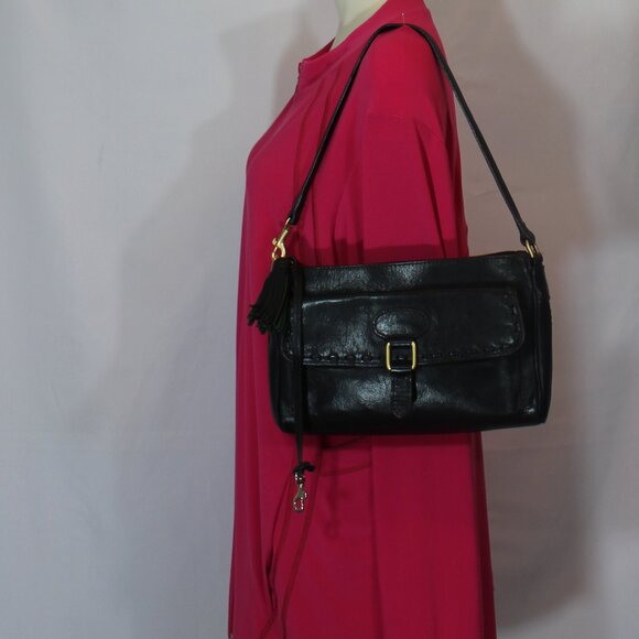 Dooney Bourke black  leather shoulder zipped handbag - Picture 1 of 10